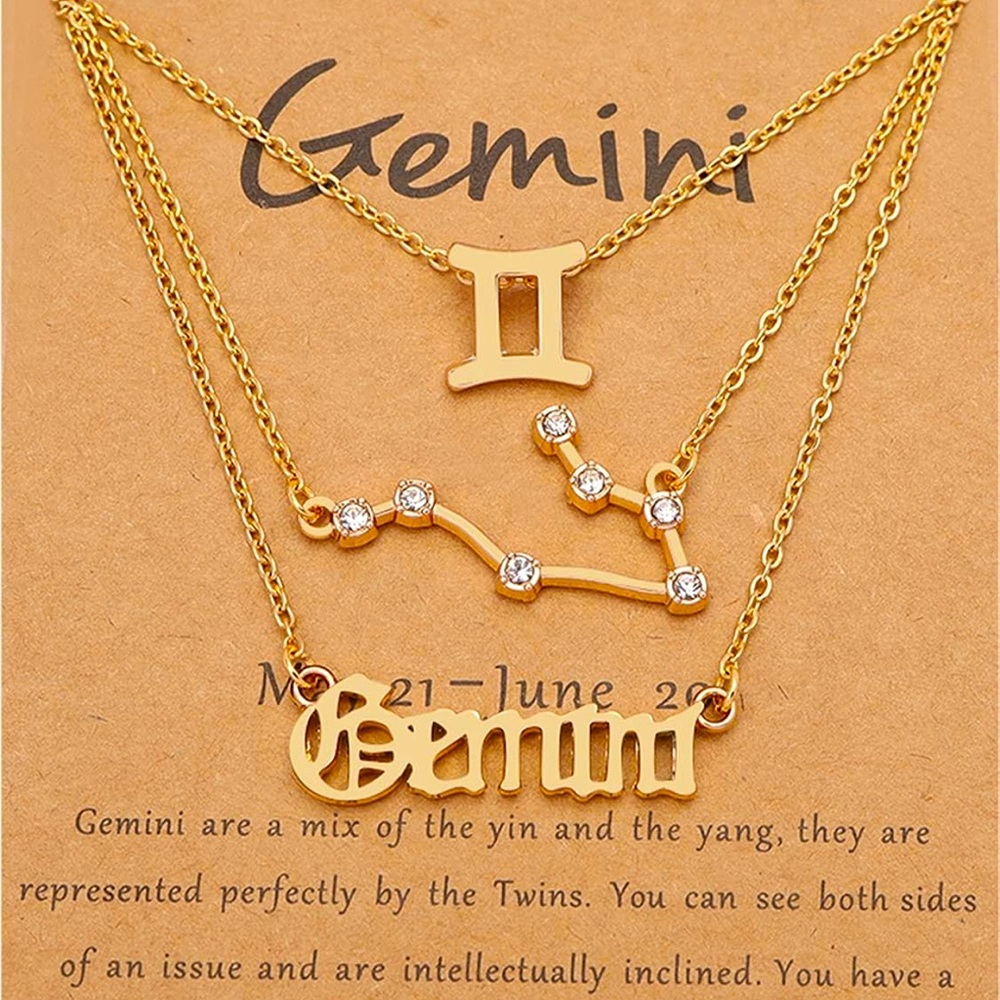 NEW Zodiac 3 Piece Gold Lay Charm Necklace, Gemini GIFT SET